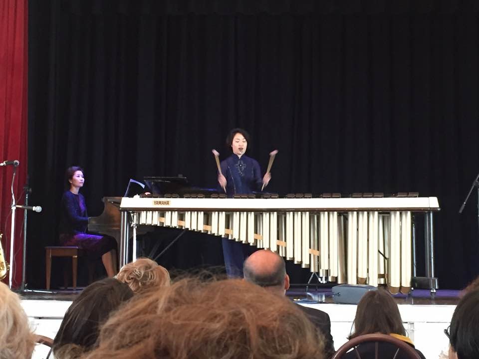 Gia Ree in a collaborative chamber music performance with marimba