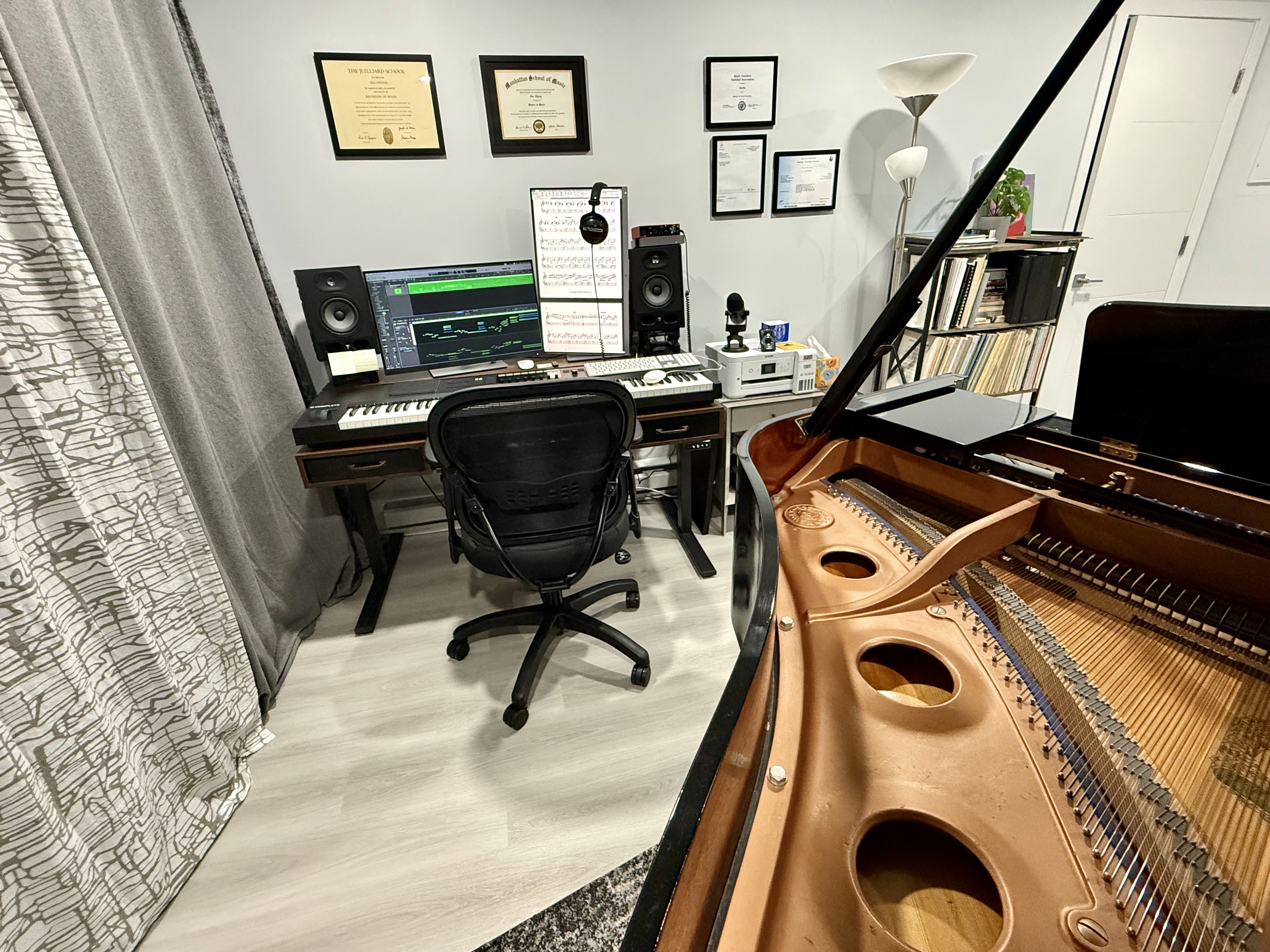 Music technology and grand piano inside Gia Ree Piano Studio